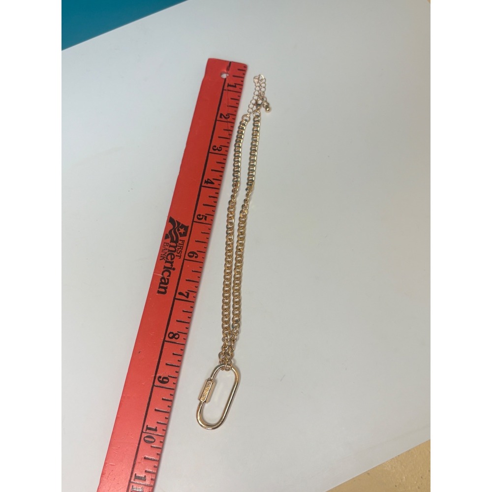Gold Carabiner Link Chain Necklace Industrial Curb Chain Adjustable Statement - Picture 6 of 8